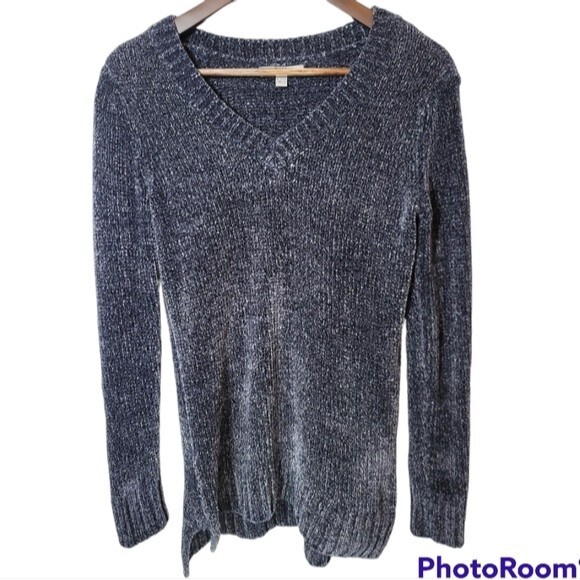 Orvis Chenille Tunic V-Neck Sweater Marled Navy Blue Womens Size XS - Picture 3 of 12